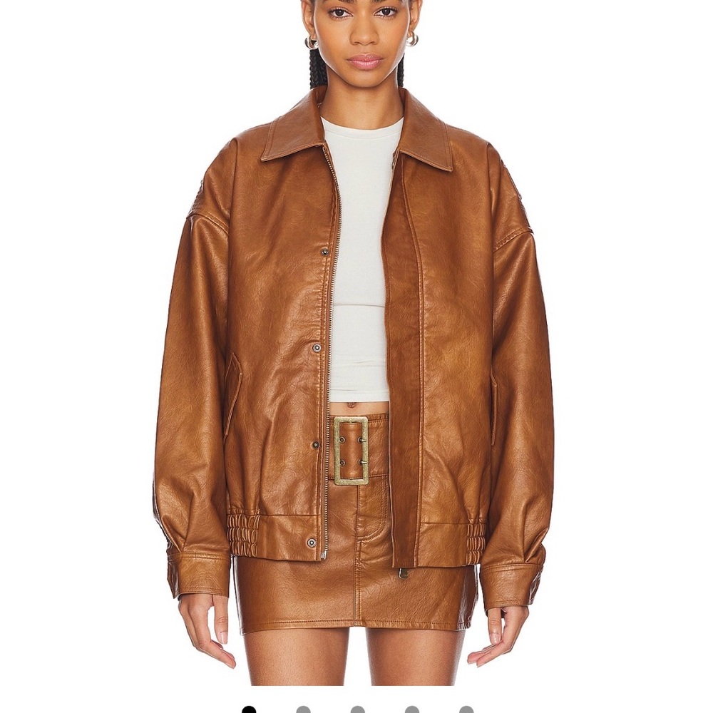 Brown Leather Bomber Jacket - Women
